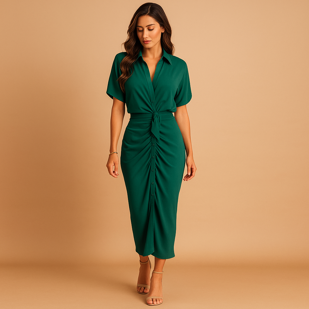 Selene - Draped V-neck Midi Dress for Women