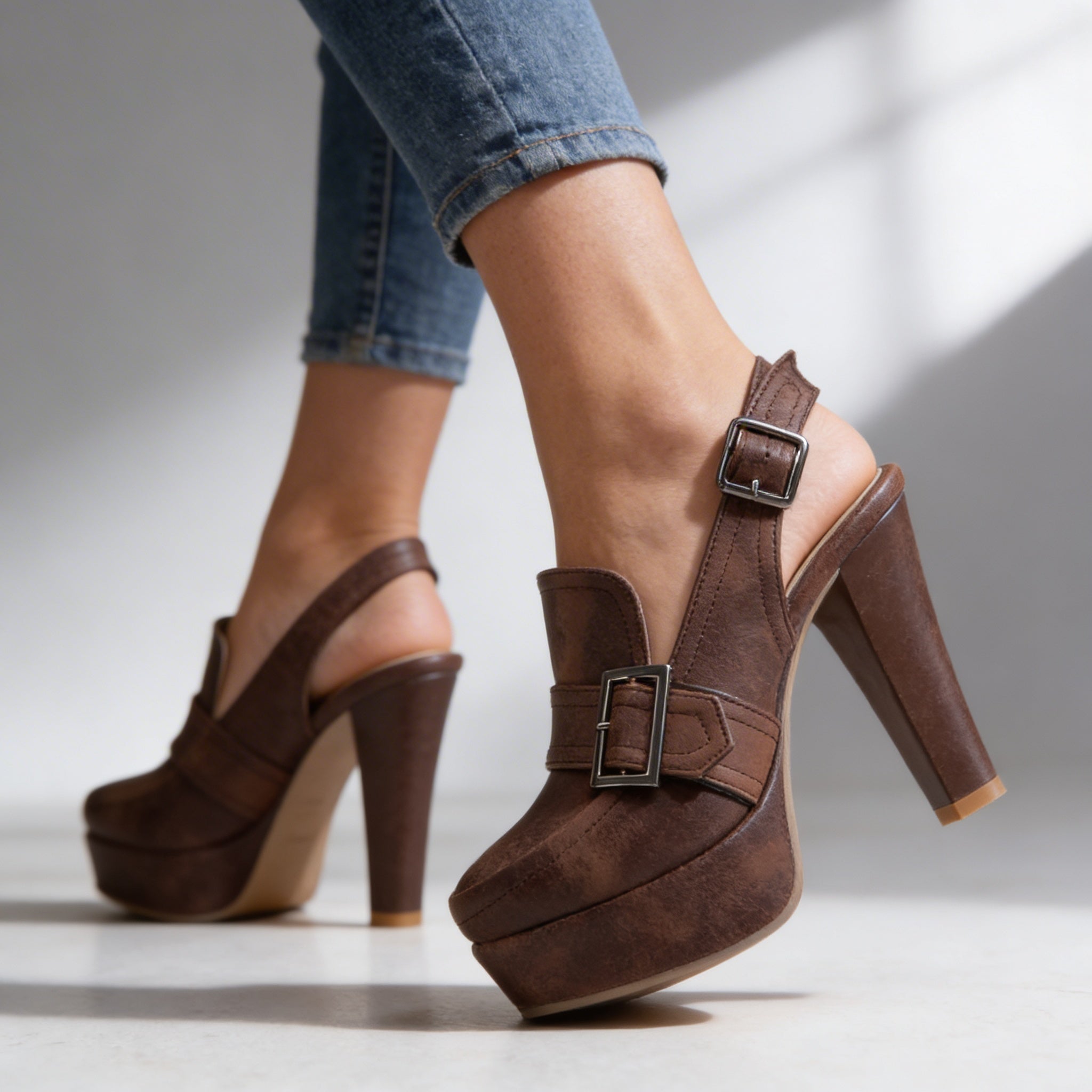 Brown slingback block Heels
