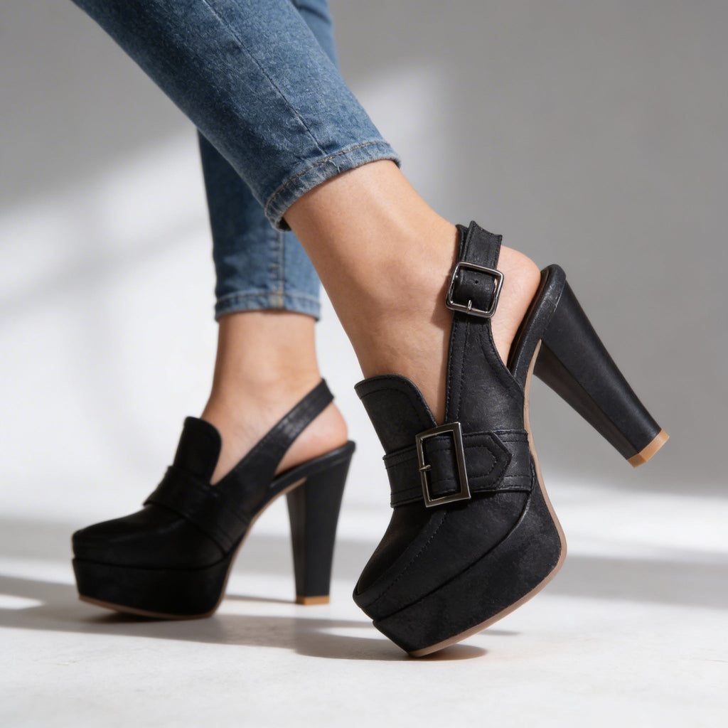 Black slingback block Heels
