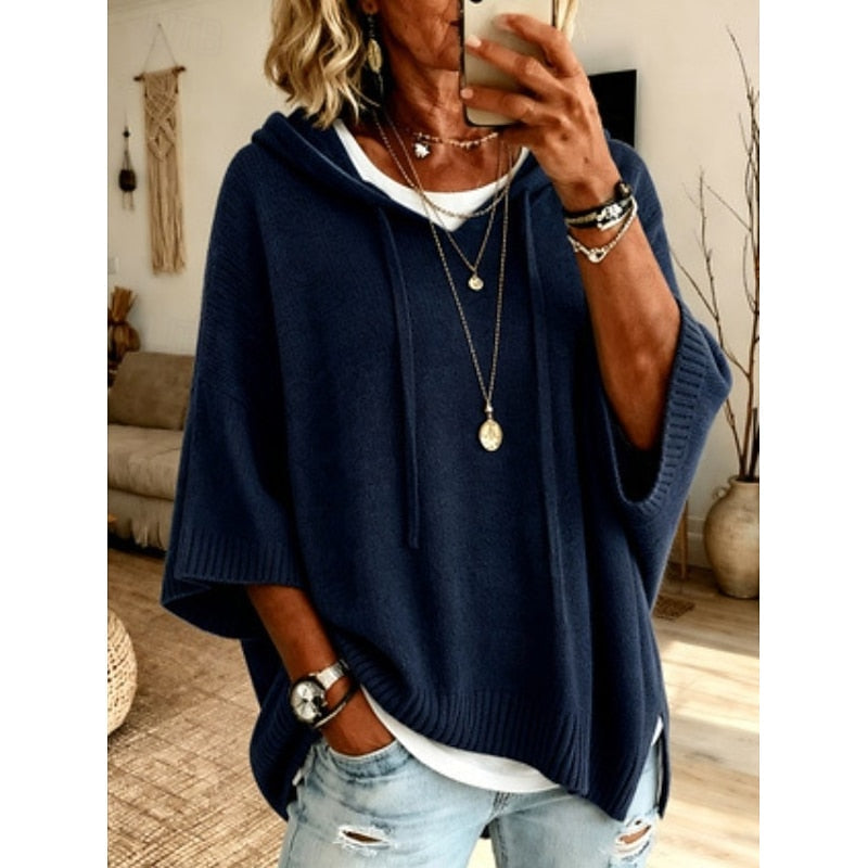 Blue Relaxed Hooded Sweater