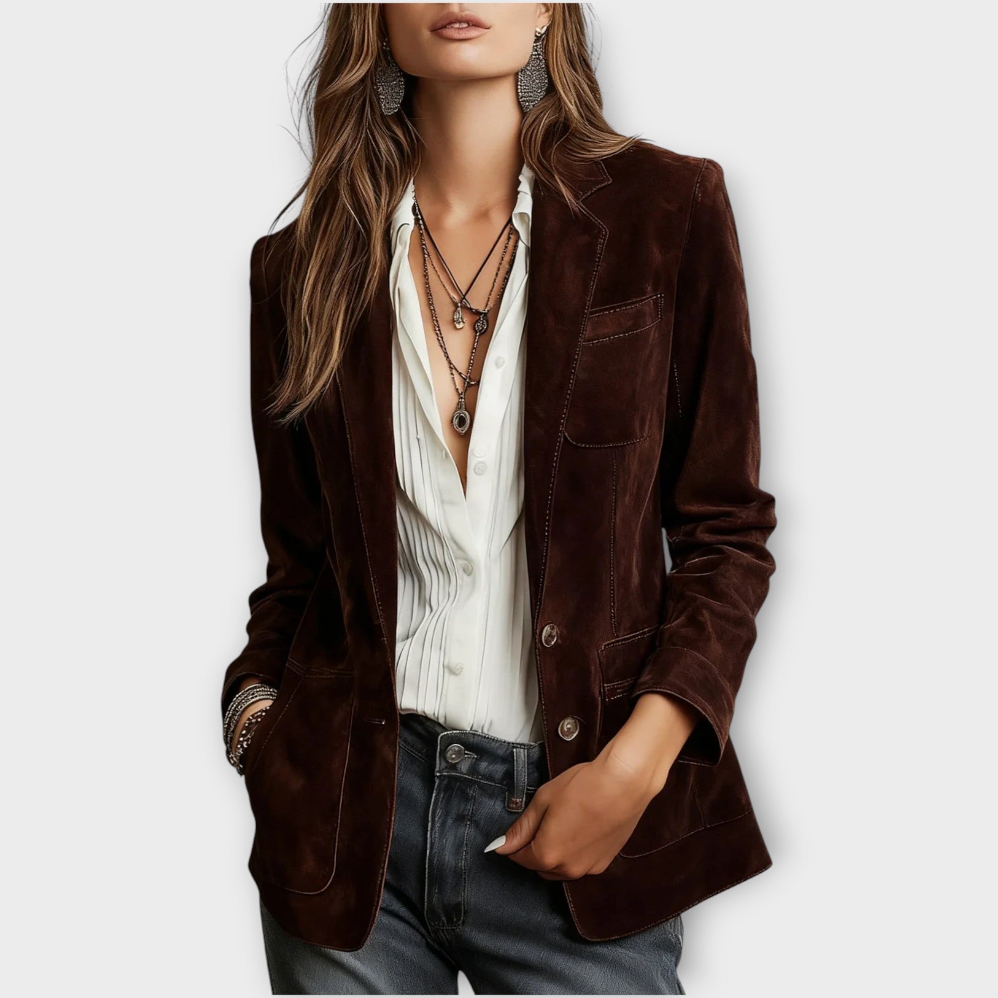 Dark Brown Vintage Suede-Look Blazer