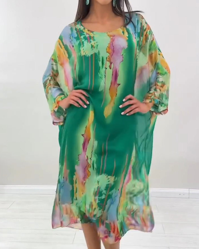 Batwing Sleeve Midi Dress Round Neck | Senselle