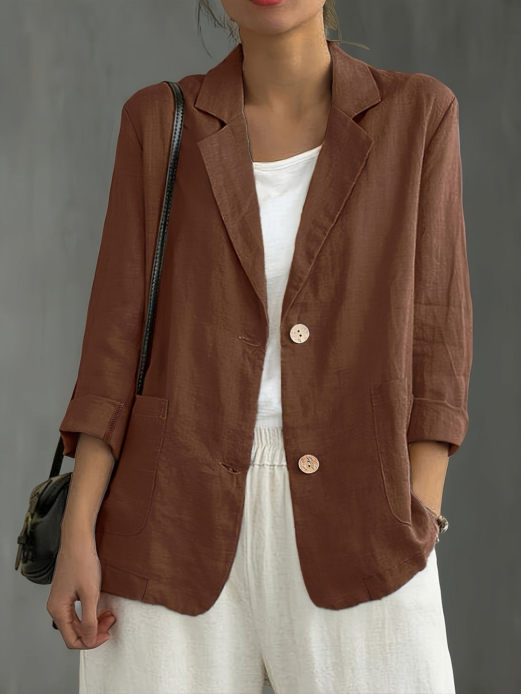 Coffee Brown Classic Linen Blazer