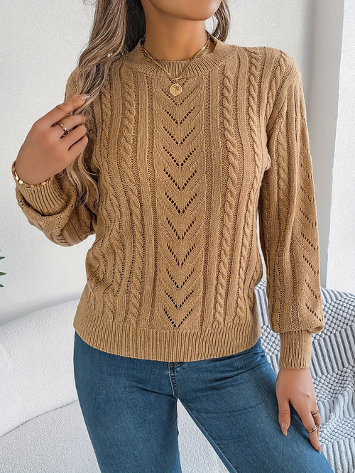 Khaki cable-knit textured sweater
