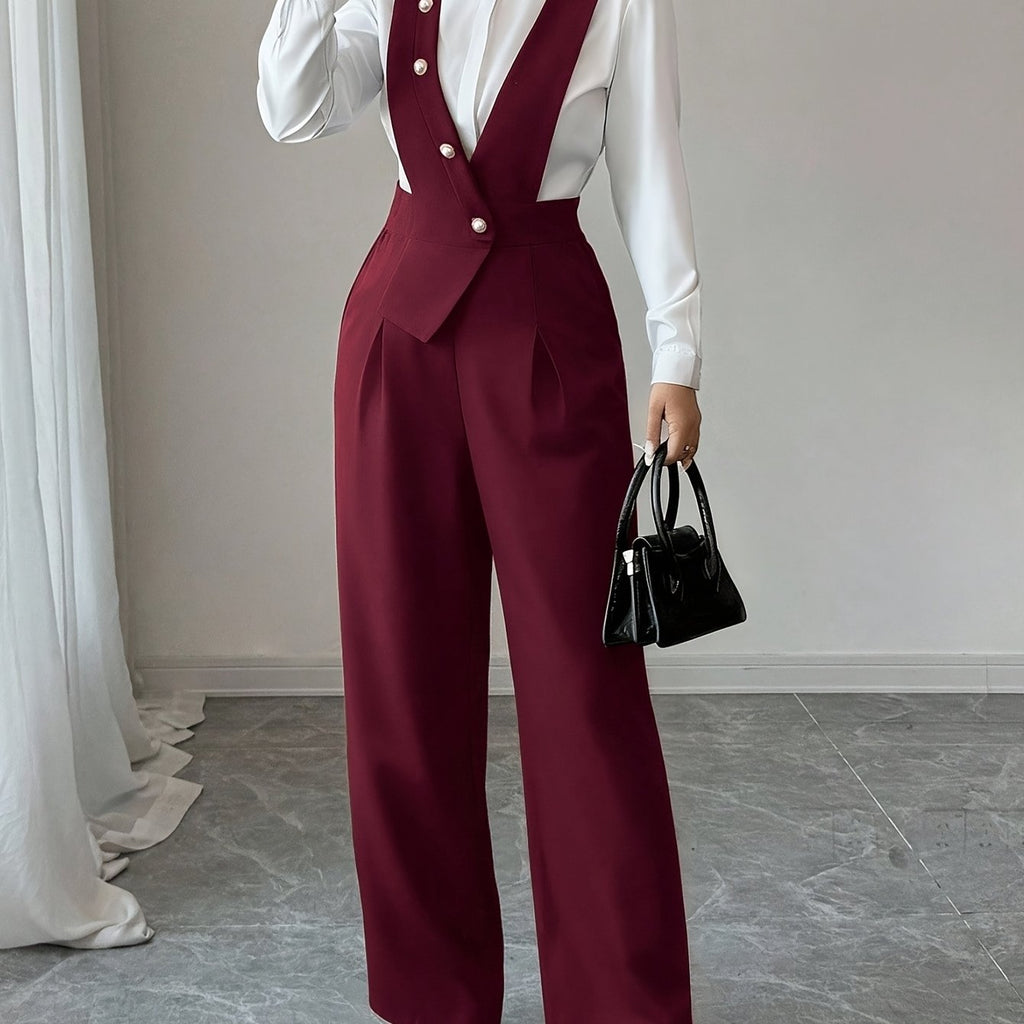 Burgundy Tailored Wide-Leg Jumpsuit