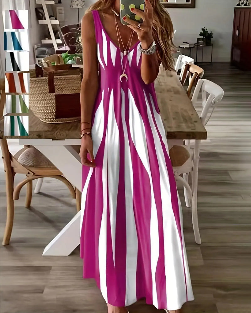 Black striped patchwork cami maxi dress, side view