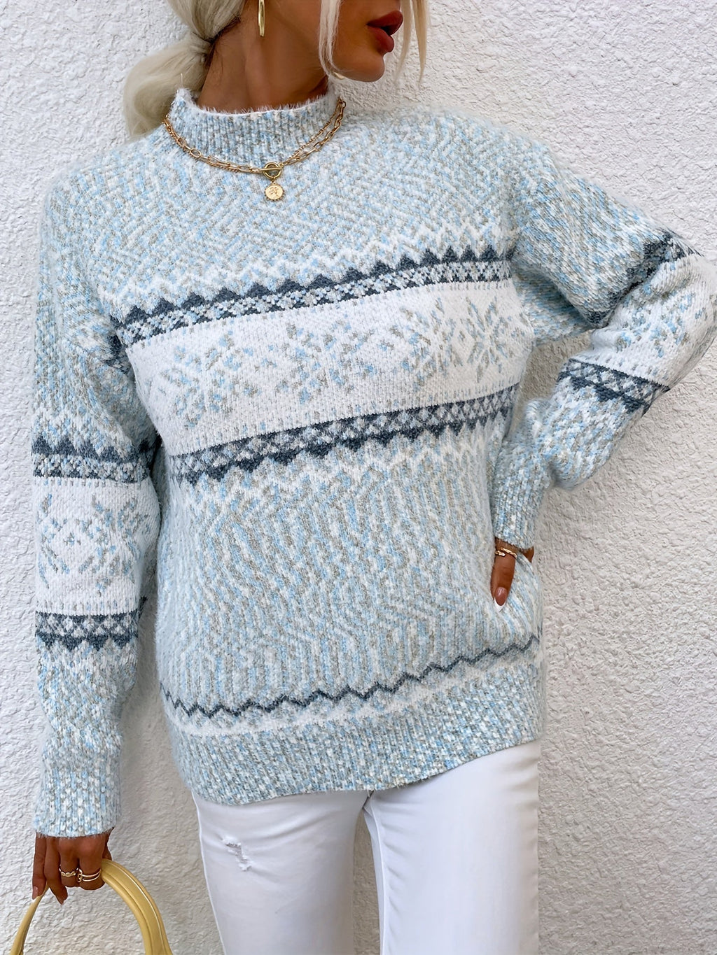 Cozy Snowflake Mock-Neck Sweater