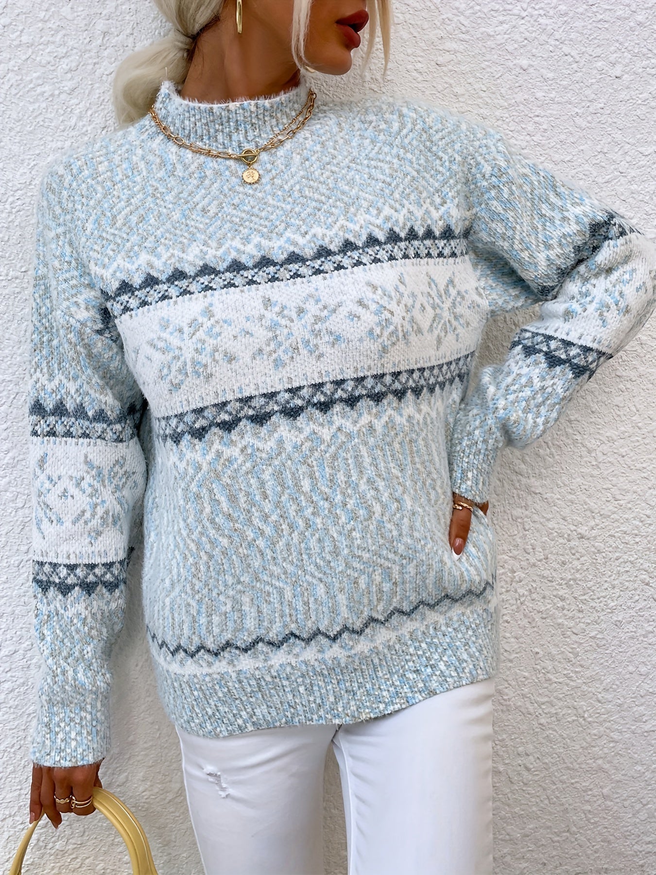 Cozy Snowflake Mock-Neck Sweater