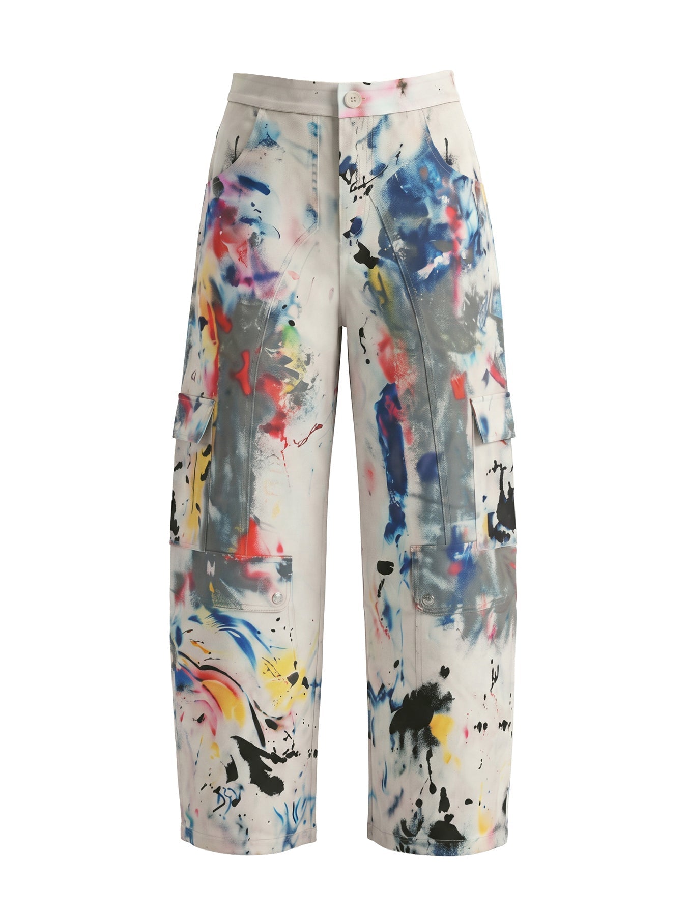 Light Grey Graffiti Print Wide-Leg High-Waisted Jeans, flat lay front