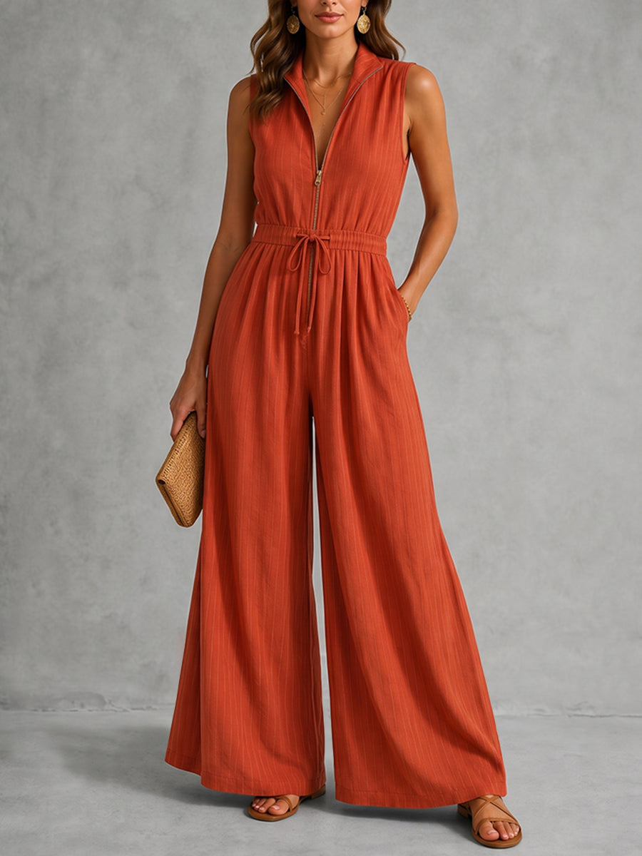 Orange Stand Collar Jumpsuit, front view