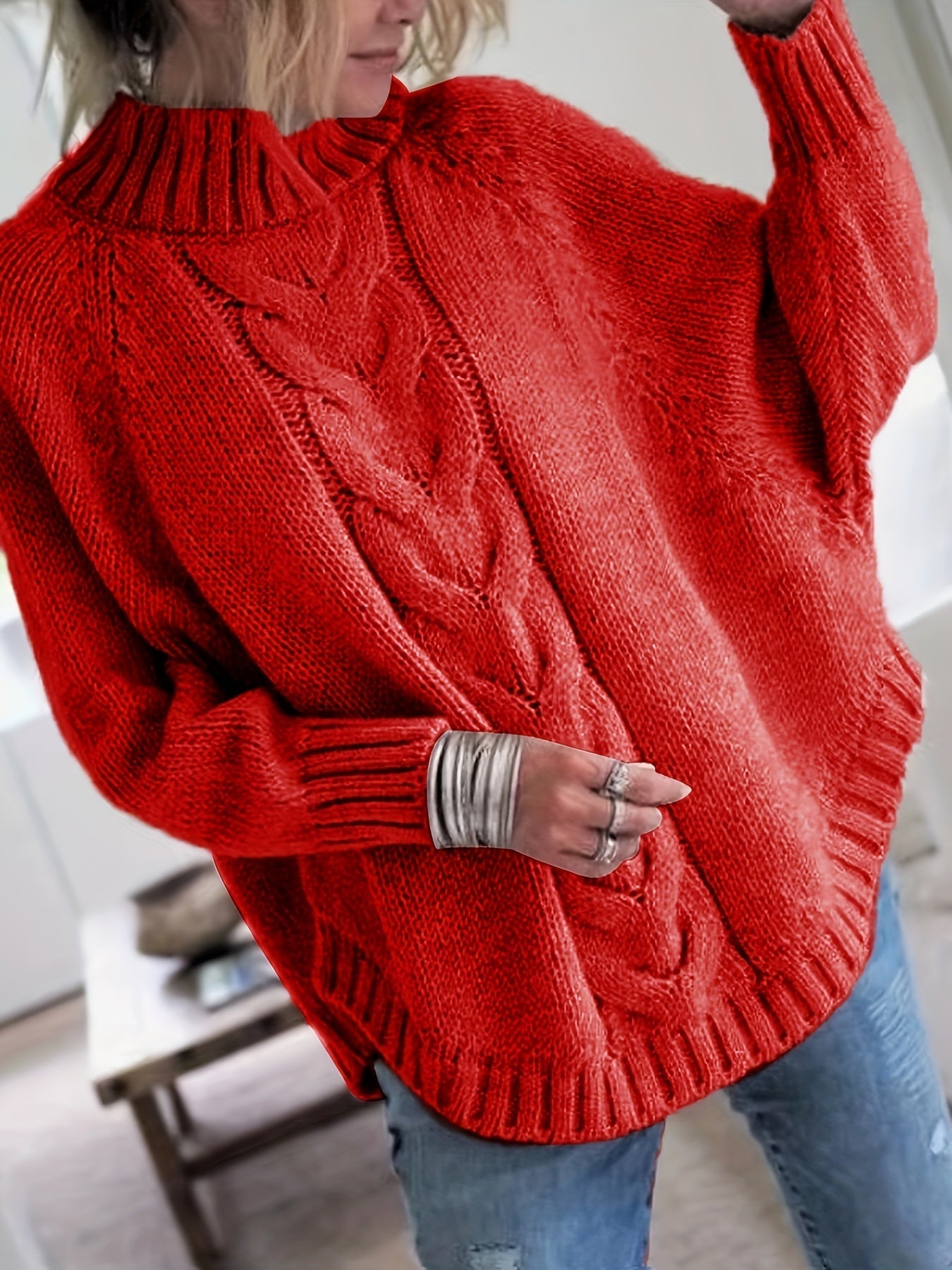 Dark Gray cable-knit high-neck sweater