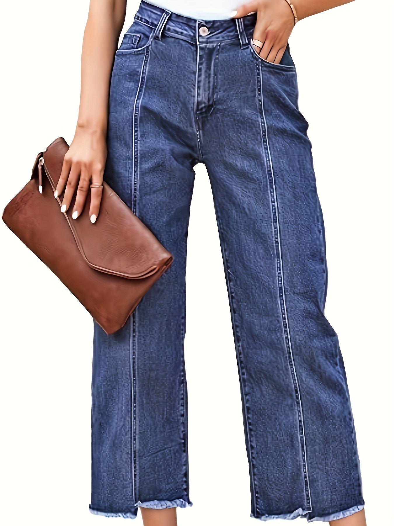 Royal Blue Tailored Cropped Straight-Leg Jeans