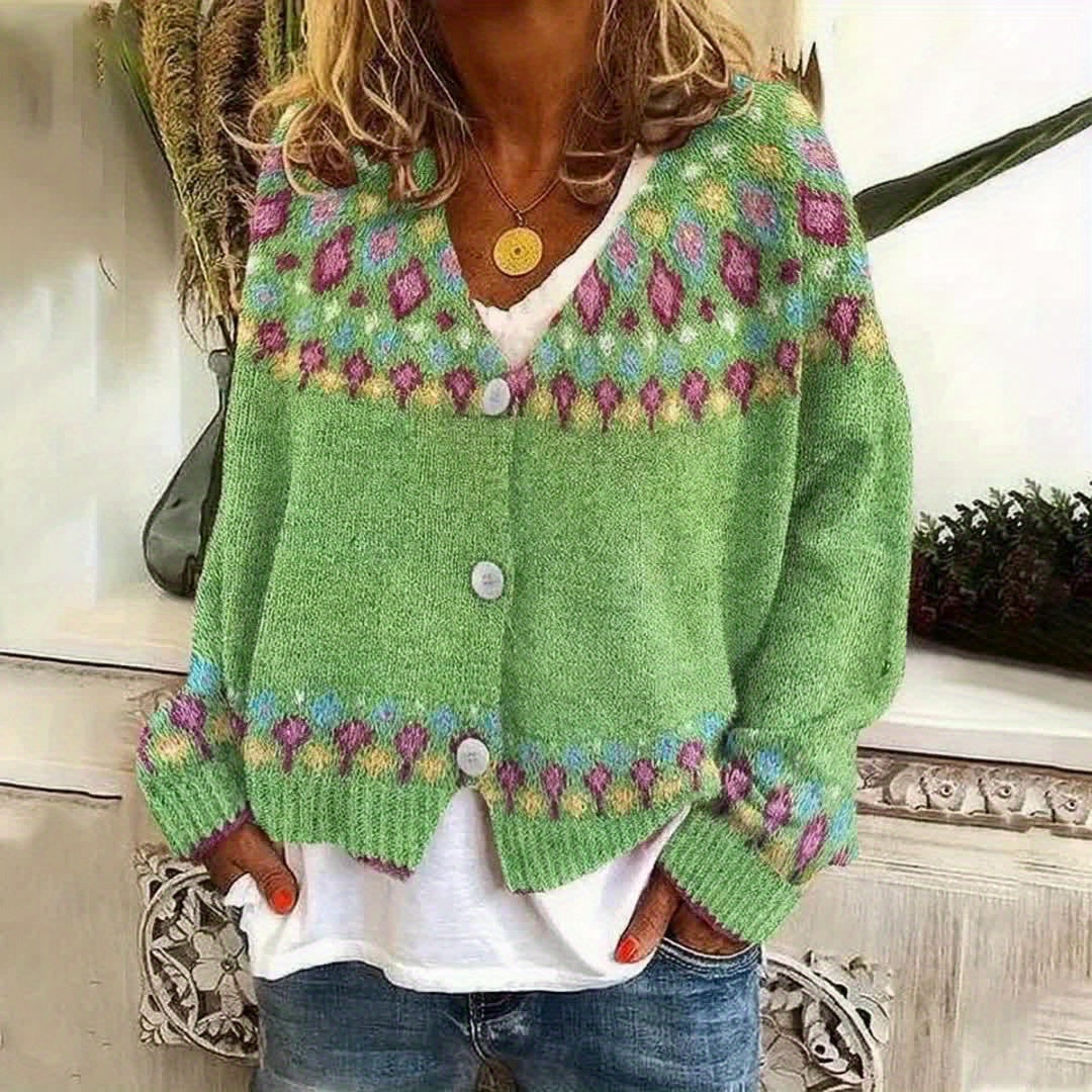 Green Nordic patterned cardigan