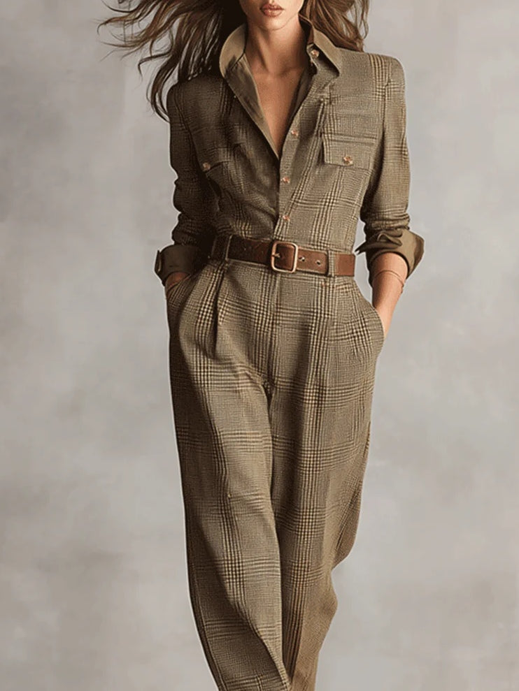 Brown Tweed Utility Jumpsuit