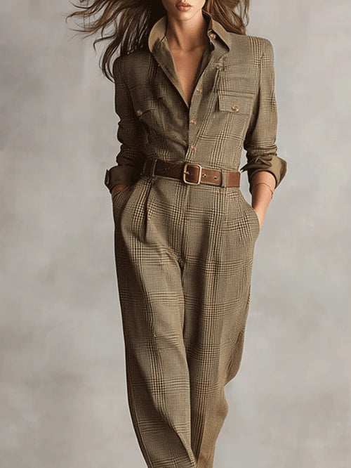 Brown Tweed Utility Jumpsuit