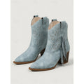 Blue Tasseled Western Ankle Boots