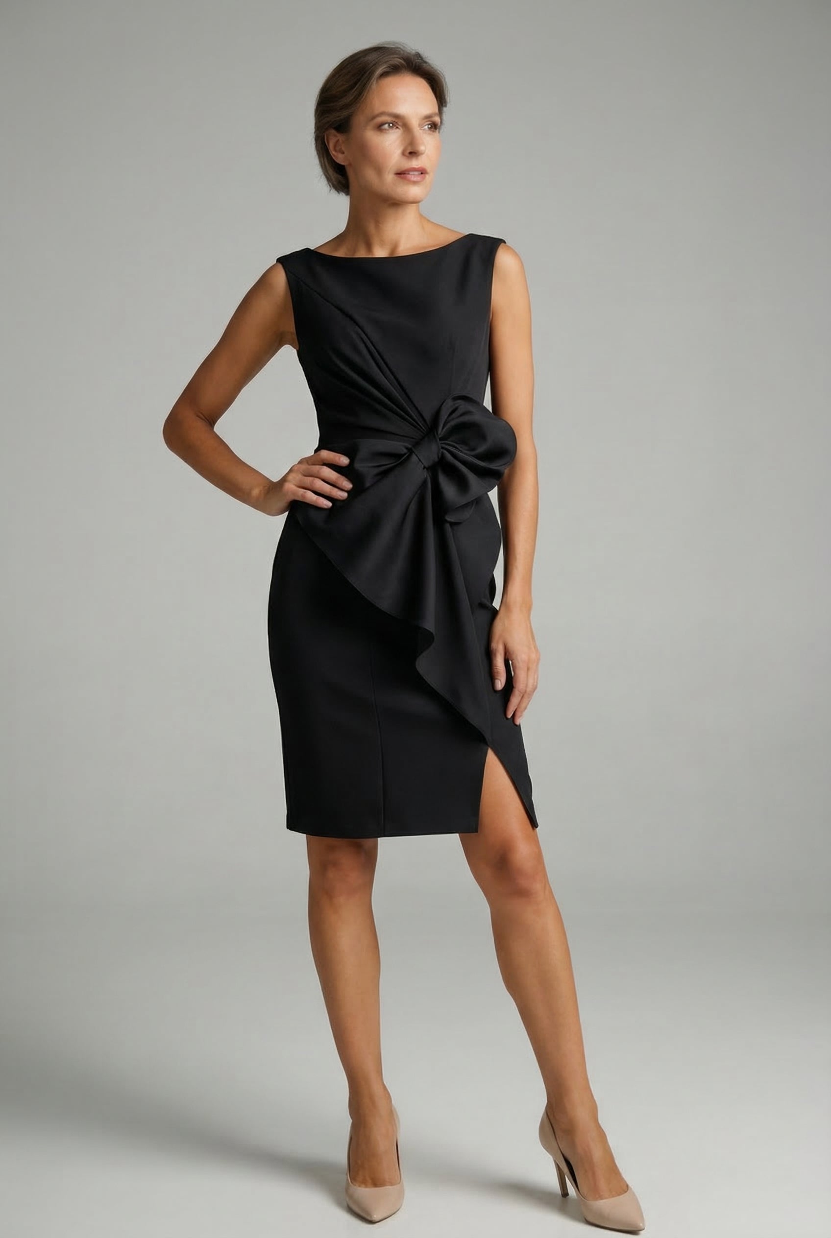 Bow Detail Sleeveless Wedding Guest Cocktail Dress