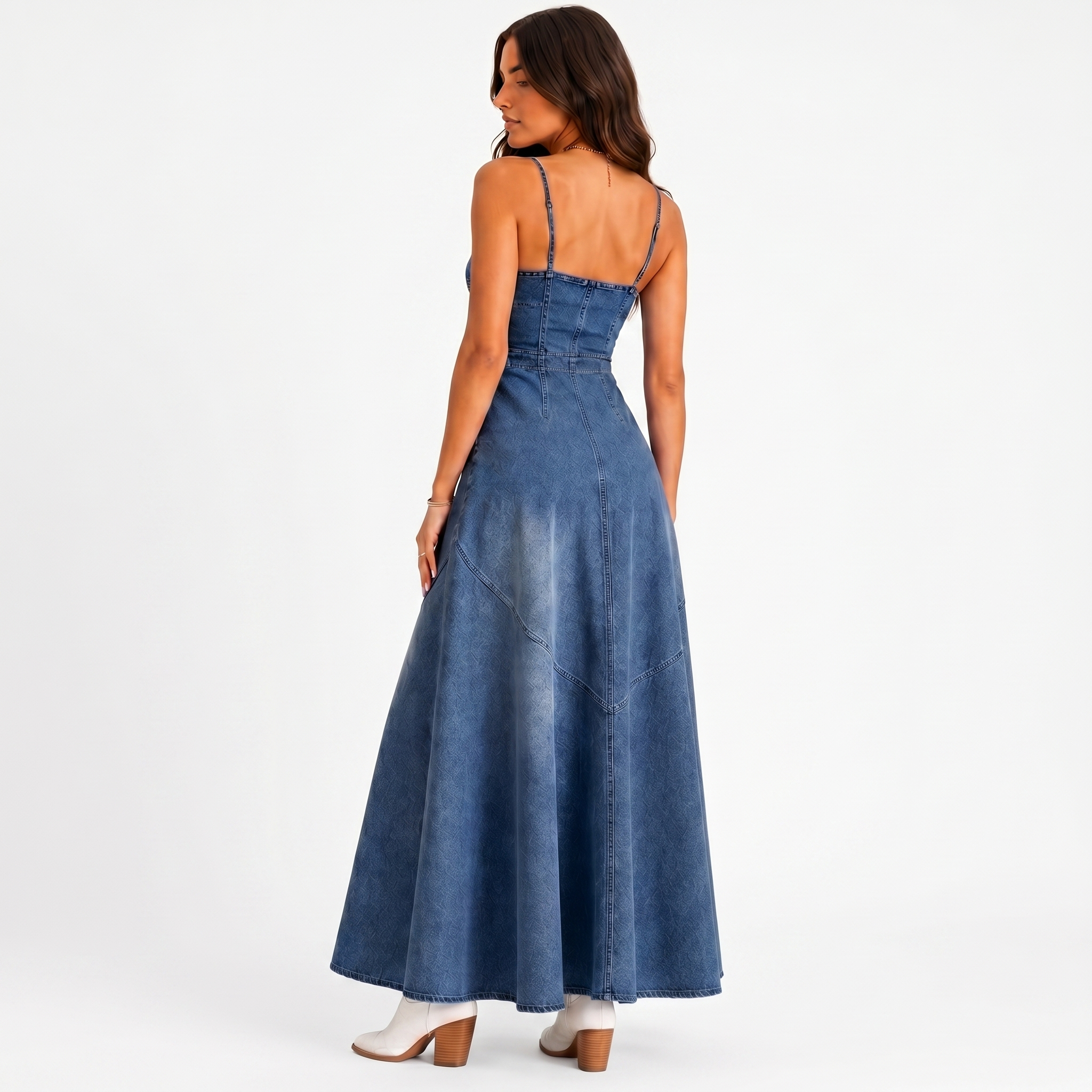Blue Button-Front A-Line Denim Dress