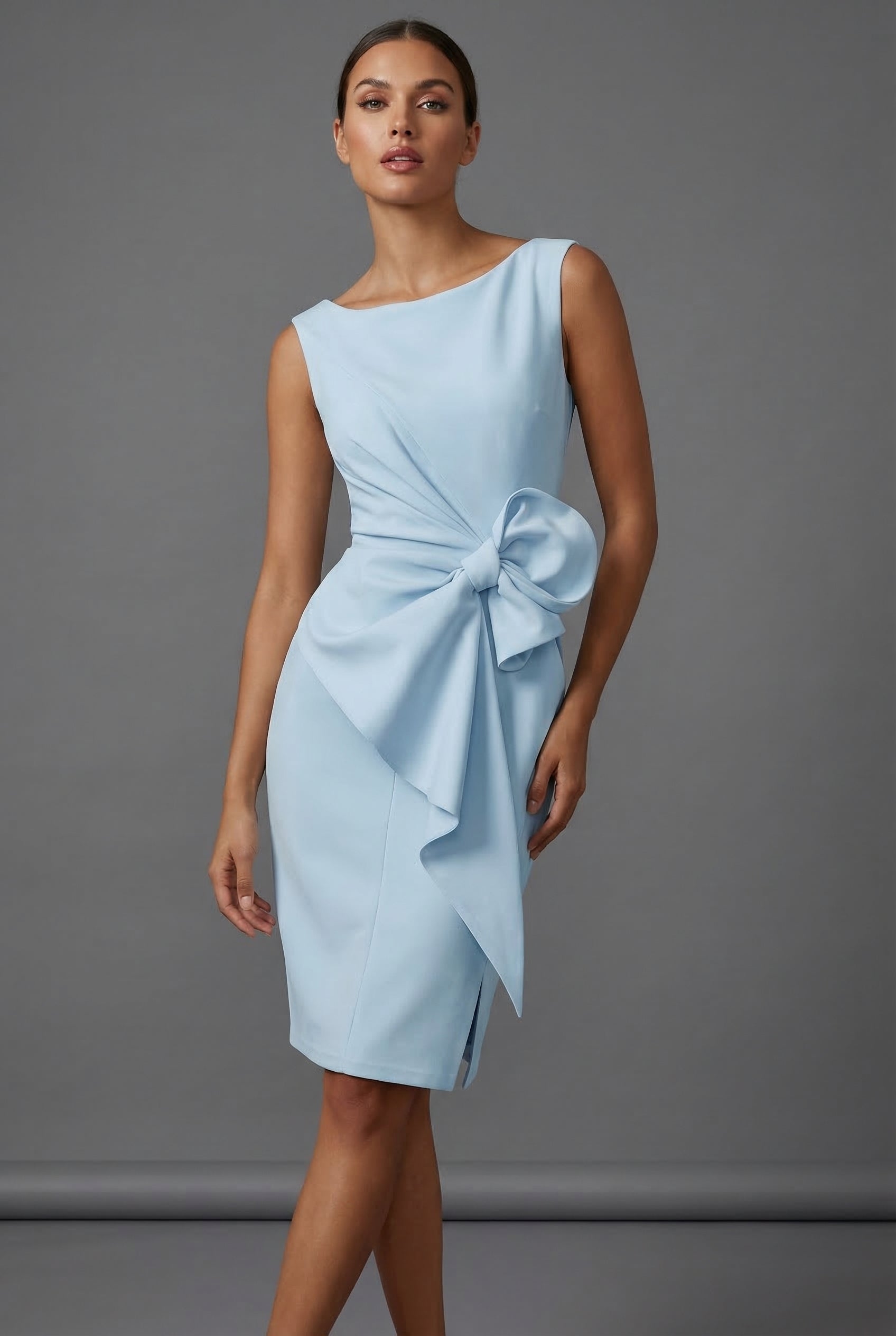 Bow Detail Sleeveless Wedding Guest Cocktail Dress