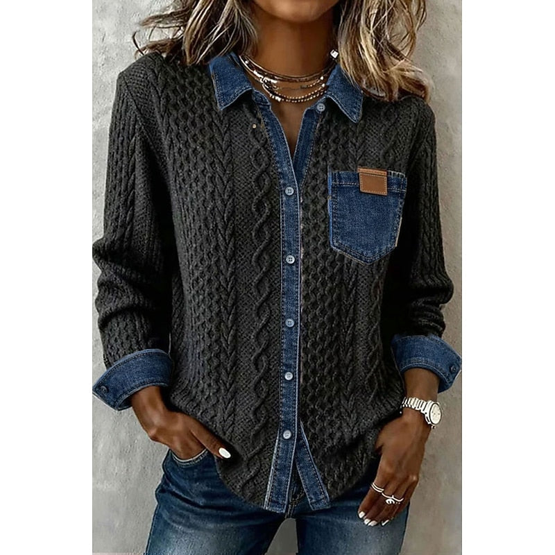 Khaki Textured Contrast Panel Blouse