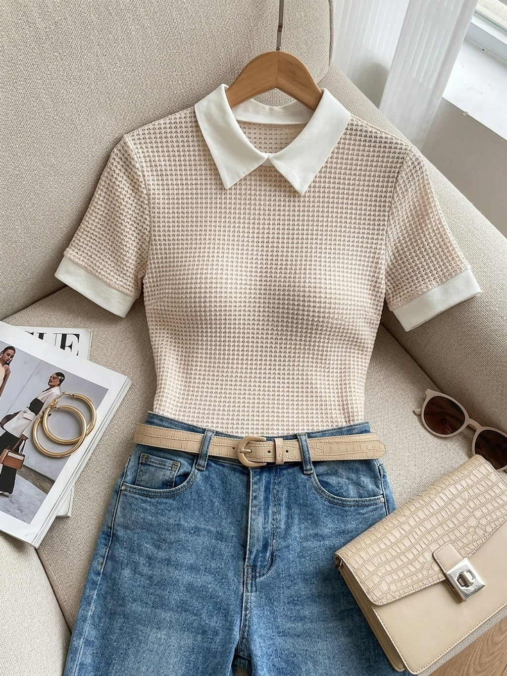 Apricot Collared Slim-Fit Top