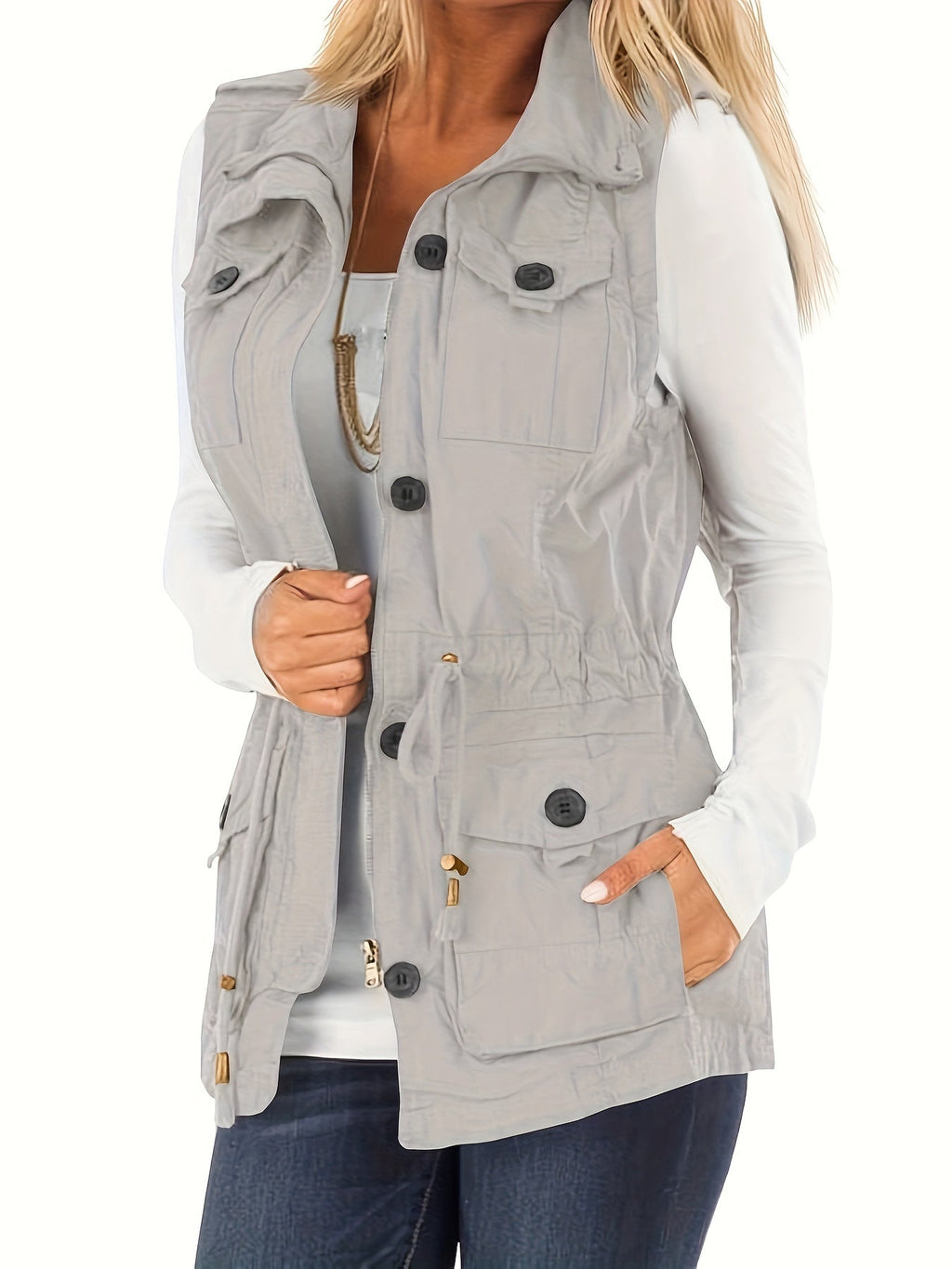 Khaki Sleeveless Vest Jacket