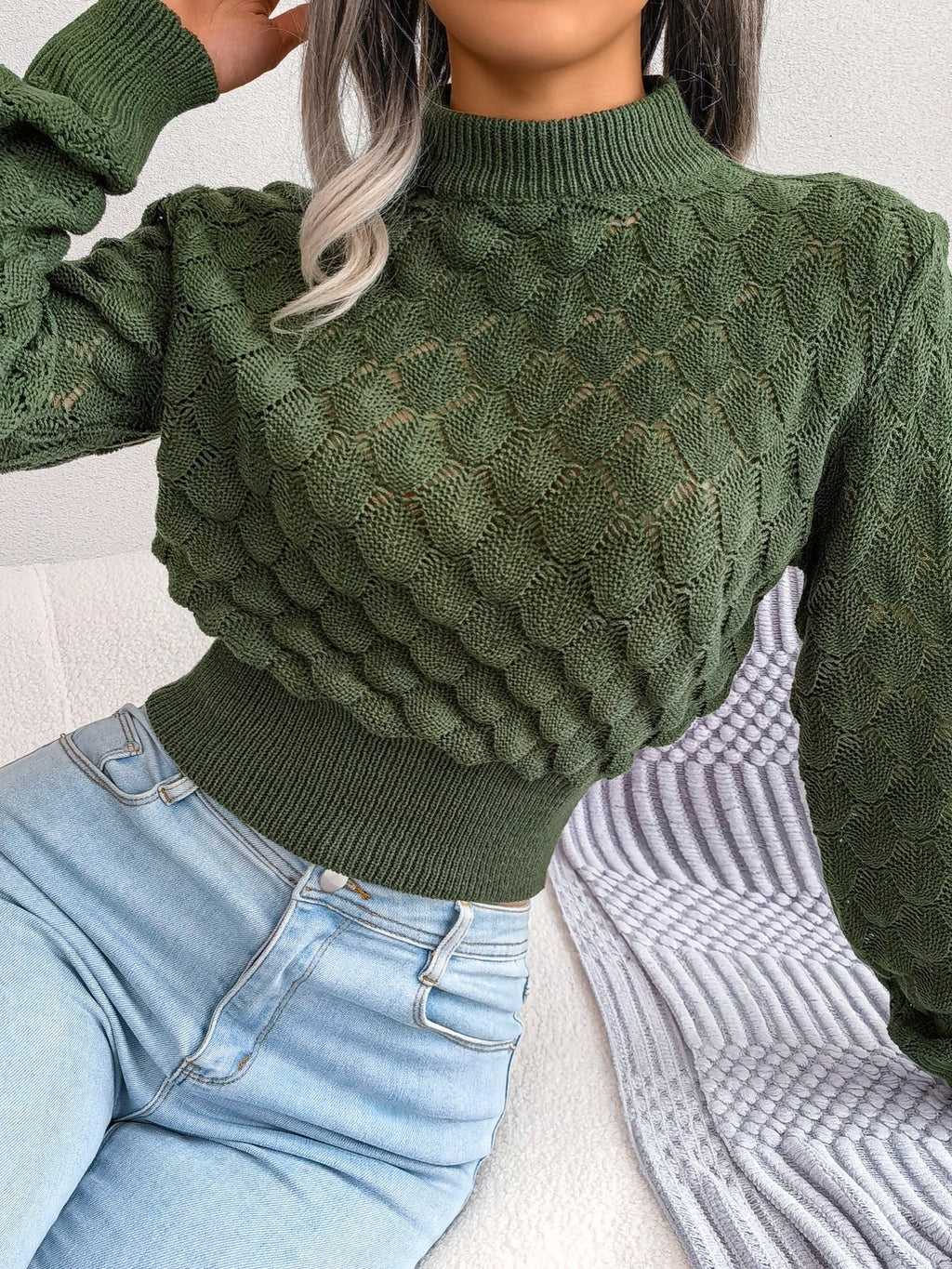 Khaki textured cropped sweater