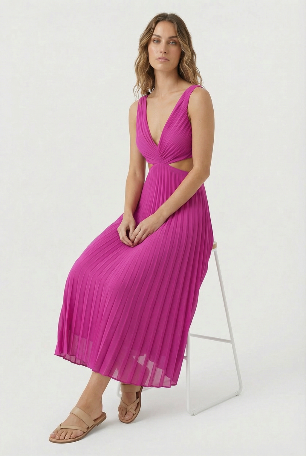 Women's Elegant Pleated Maxi Dress