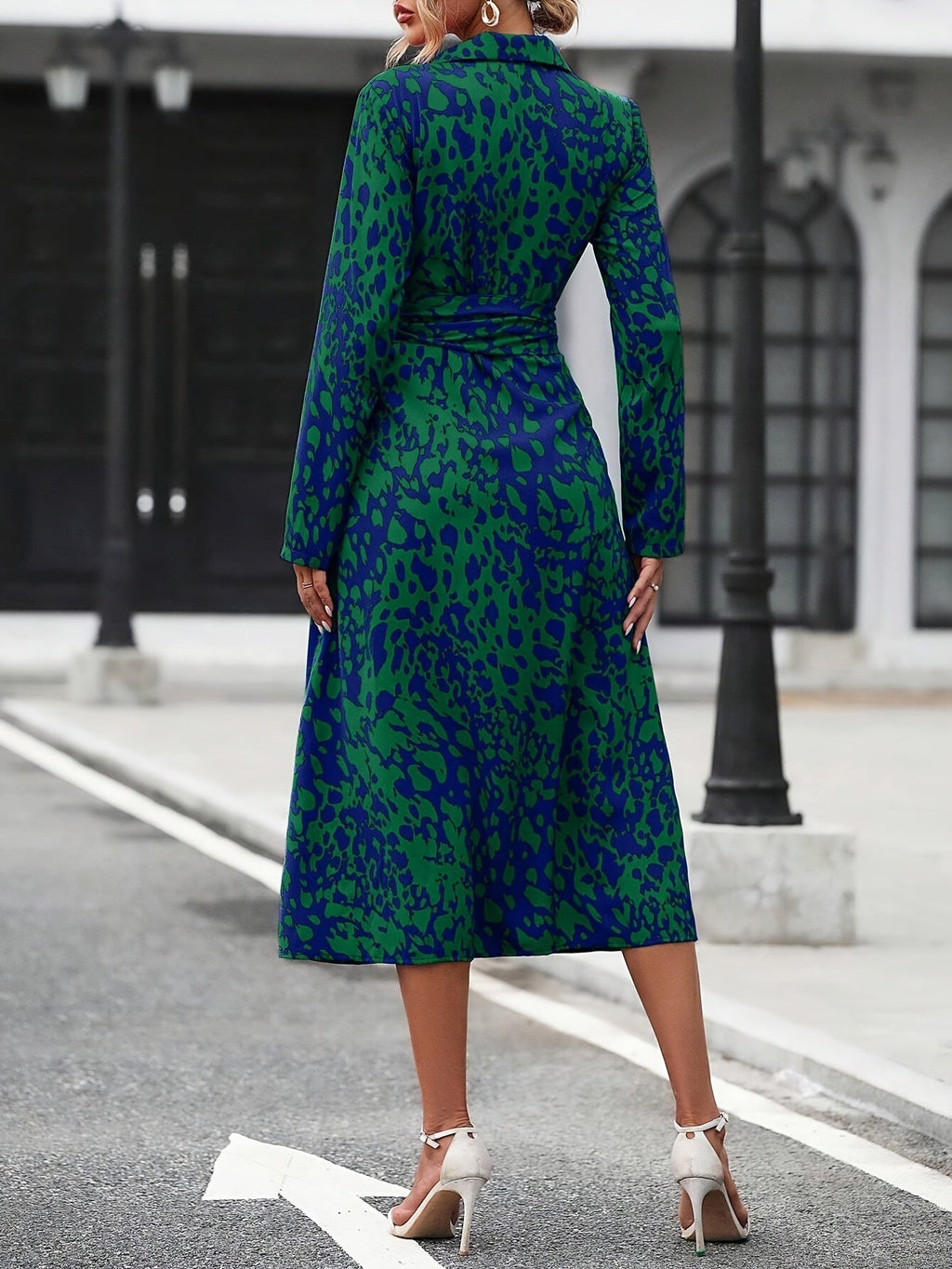Geometric Print Belted Shirt Dress Summer