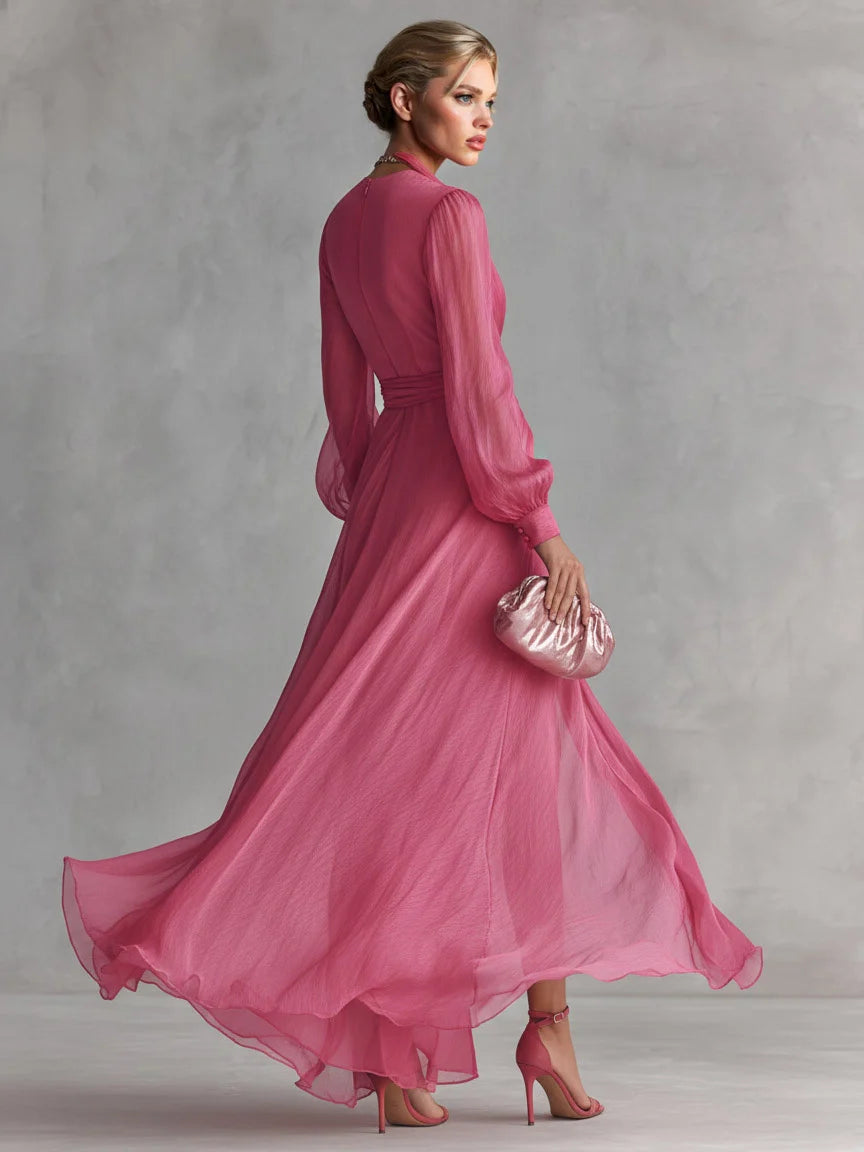 Pearl-Embellished Chiffon Wedding Guest Maxi Dress