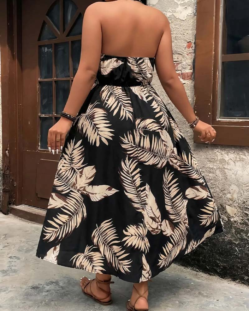 Printed Halter Neck Sleeveless A-Line Mini Dress and Shorts Set