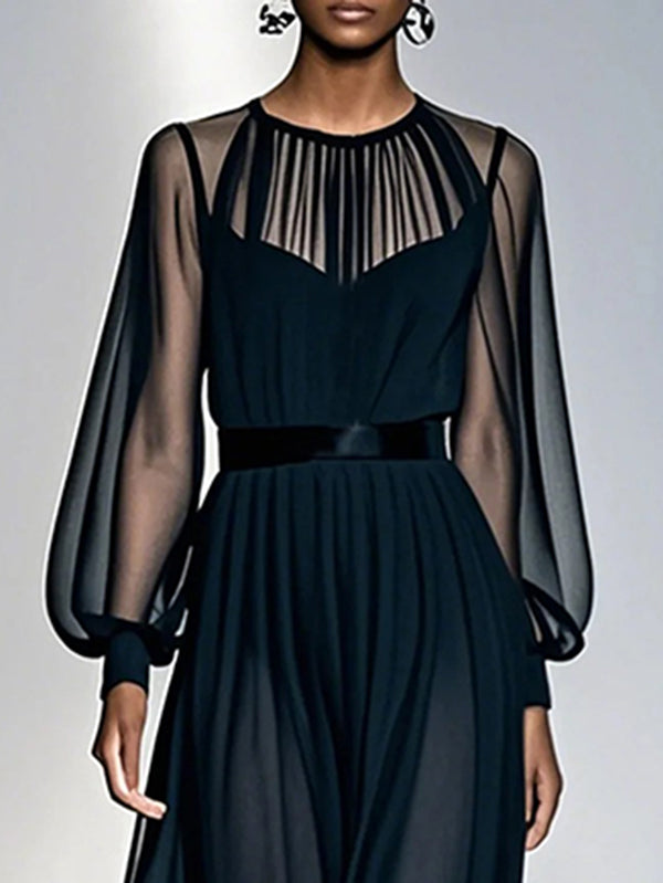 Navy Blue Gauze Maxi Dress