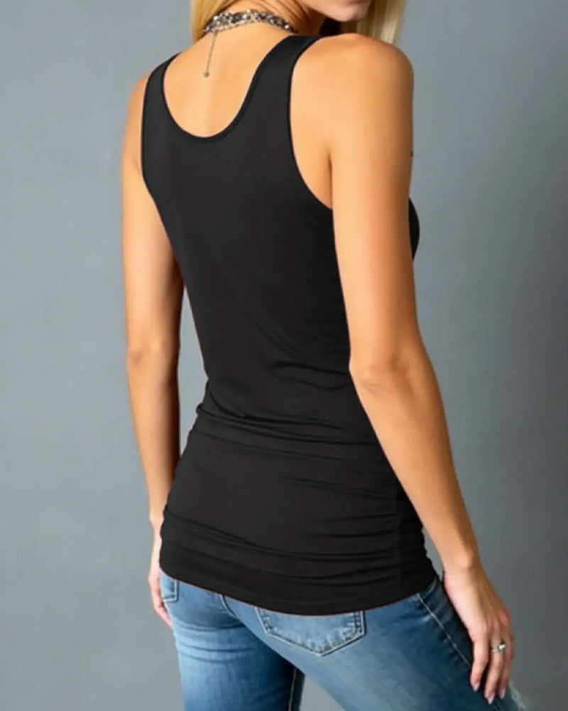 Black sleeveless tank top close-up hollow detail