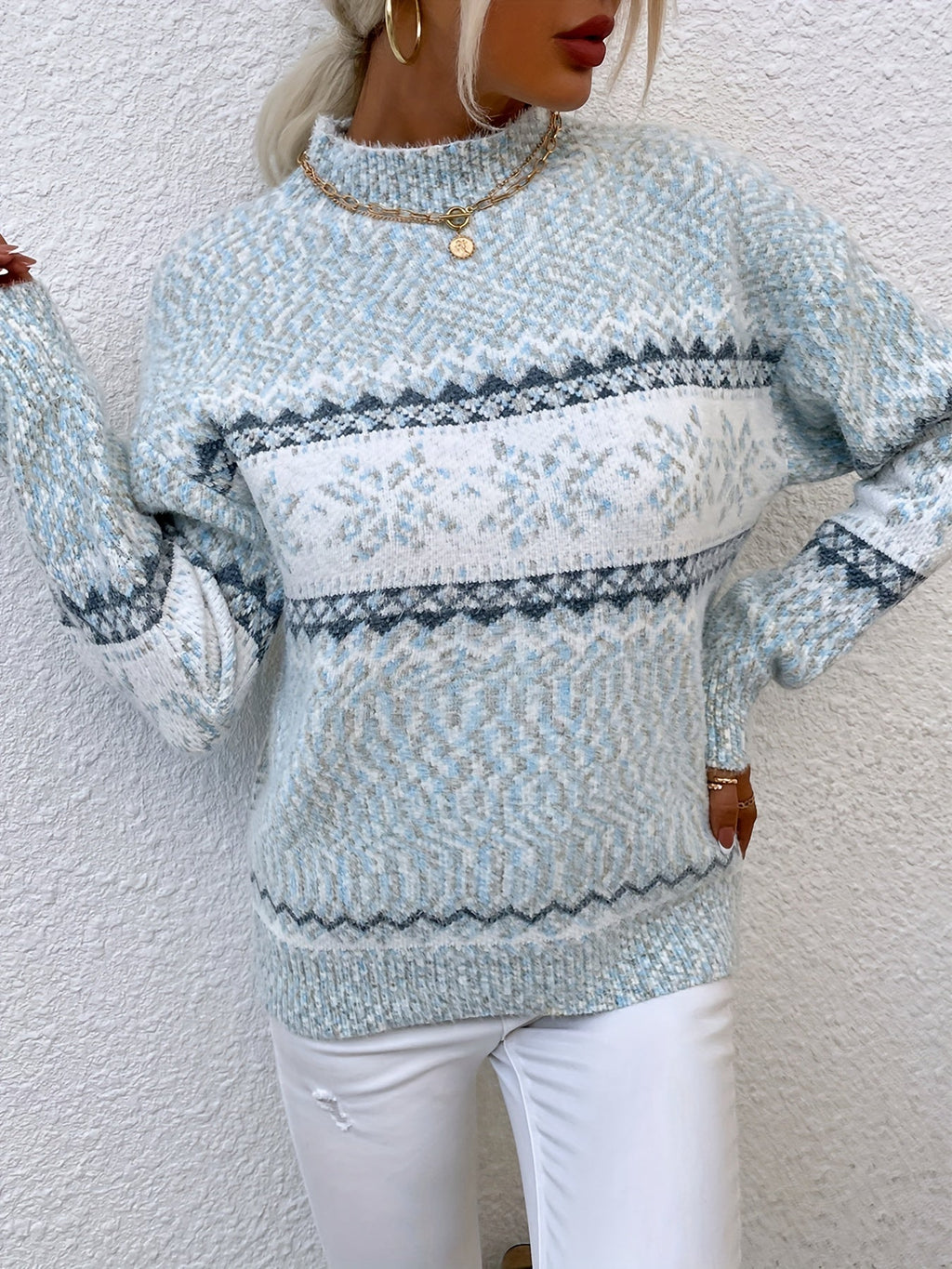 Cozy Snowflake Mock-Neck Sweater