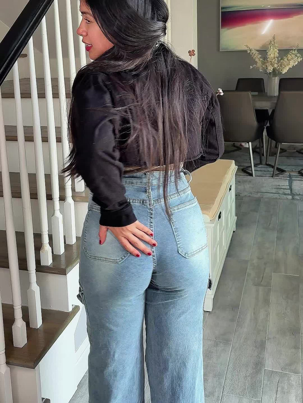High-Waist Drawstring Cargo Jeans