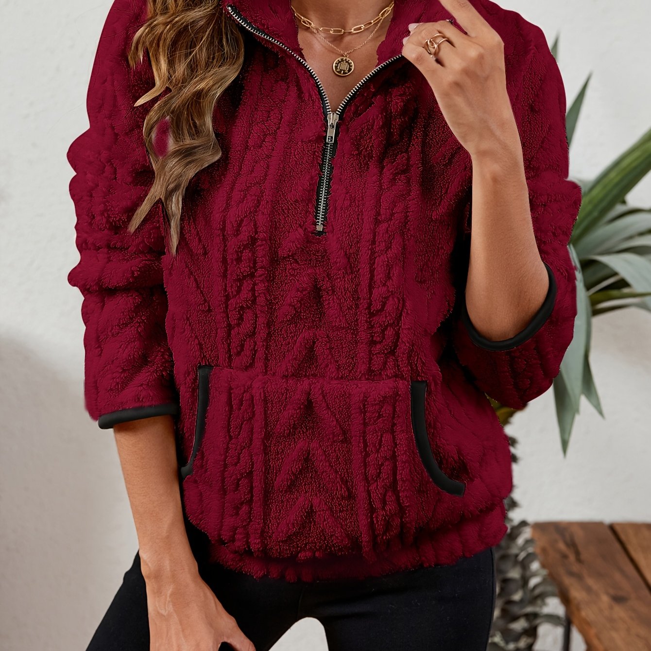 Burgundy Half-zip Sweater, front view