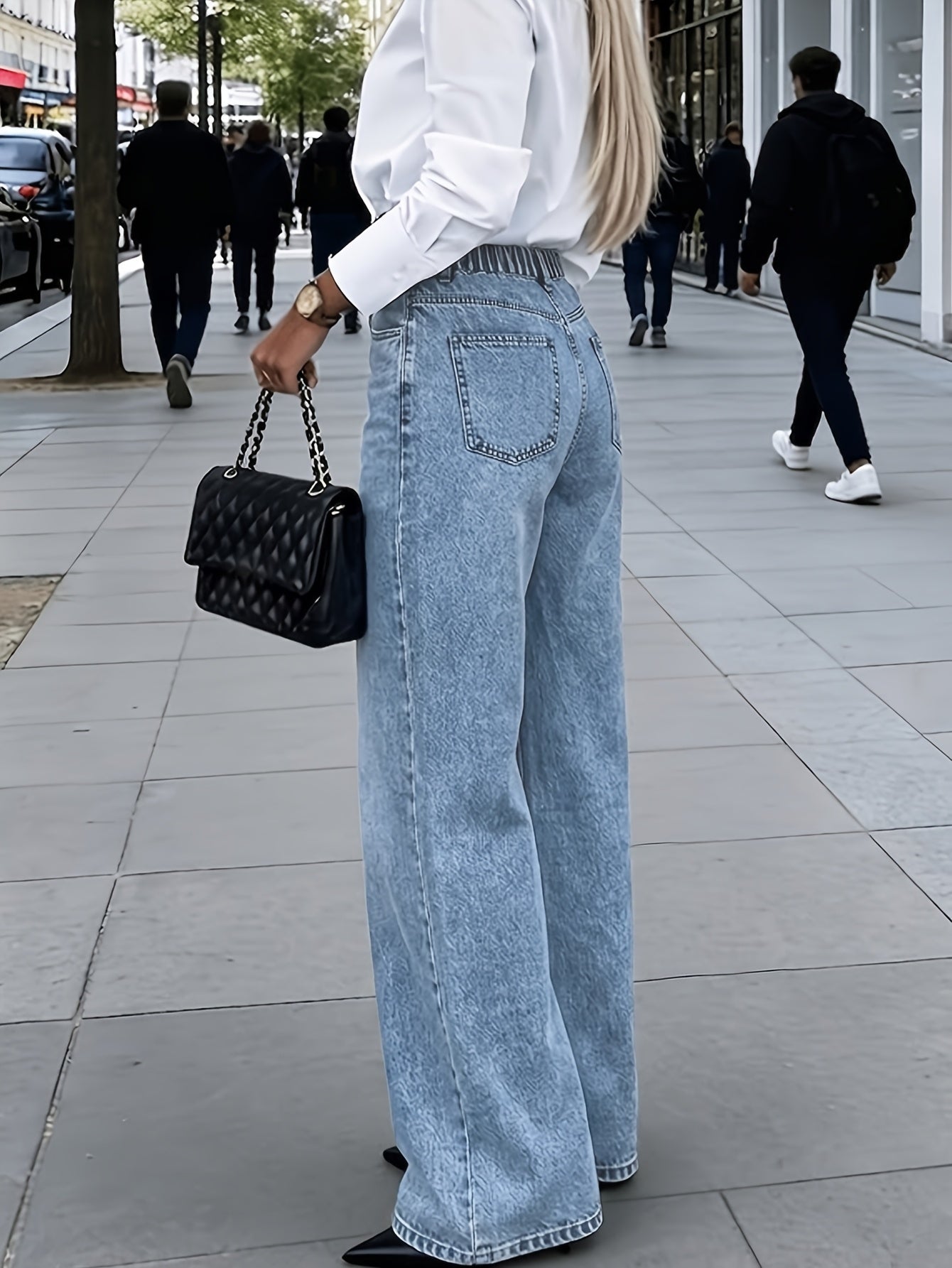 Sky Blue Loose-Fit Straight-Leg Jeans, front view
