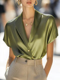 Green Solid Colour V-Neck Blouse