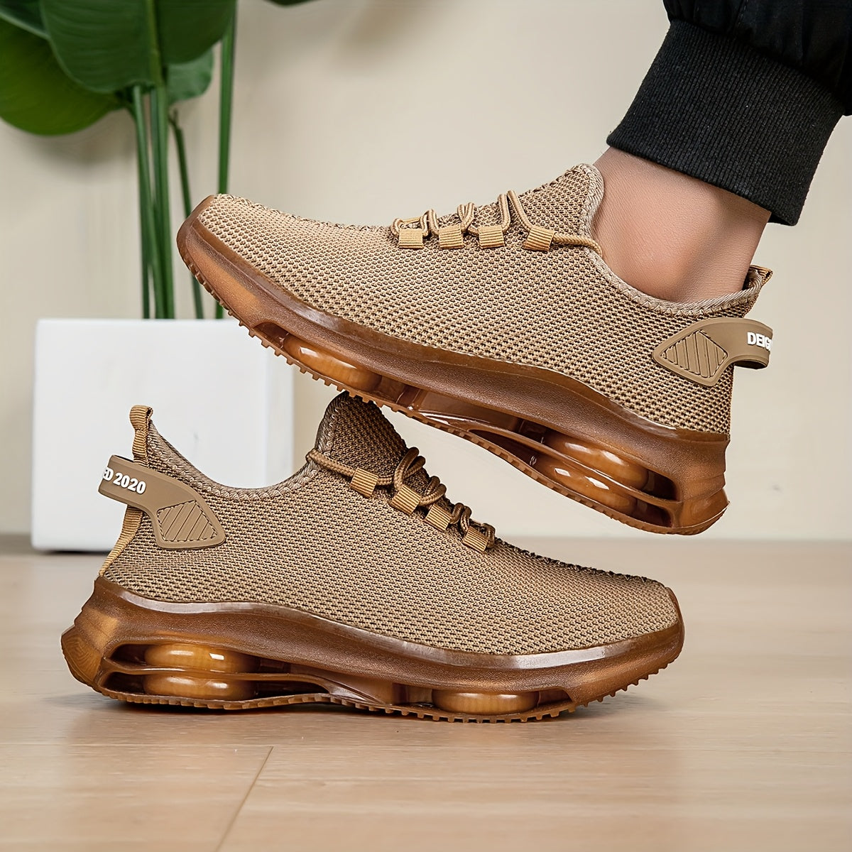 Khaki knit slip-on Sneakers