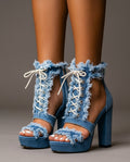 Denim arch-support Heels, front view