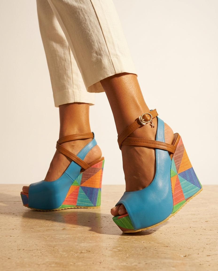 Blue Wedge Sandals