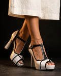 White colorblock peep-toe Heels, front view