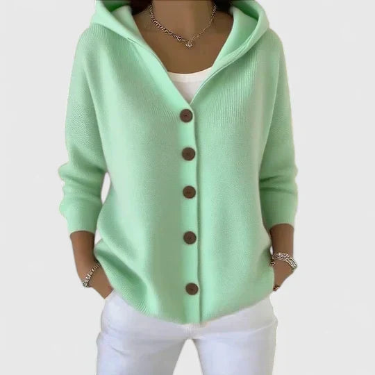 Green Hooded Button-Down Cardigan, front view