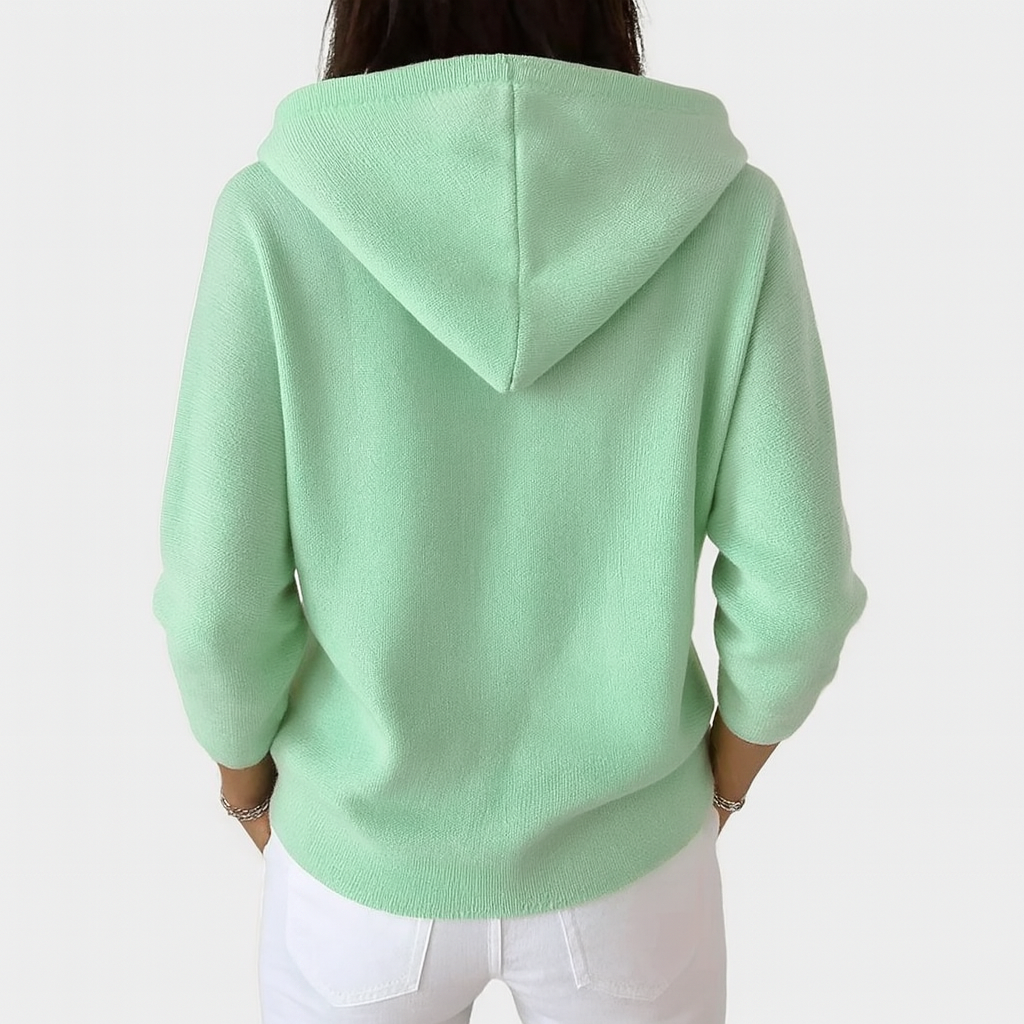 Green Hooded Button-Down Cardigan