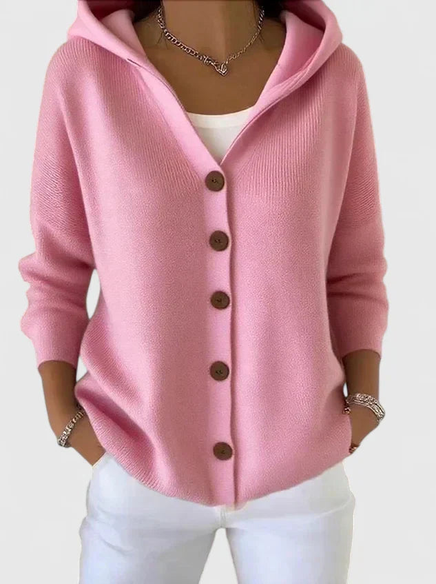 Green Hooded Button-Down Cardigan
