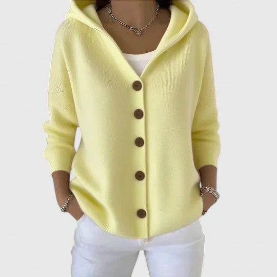 Green Hooded Button-Down Cardigan