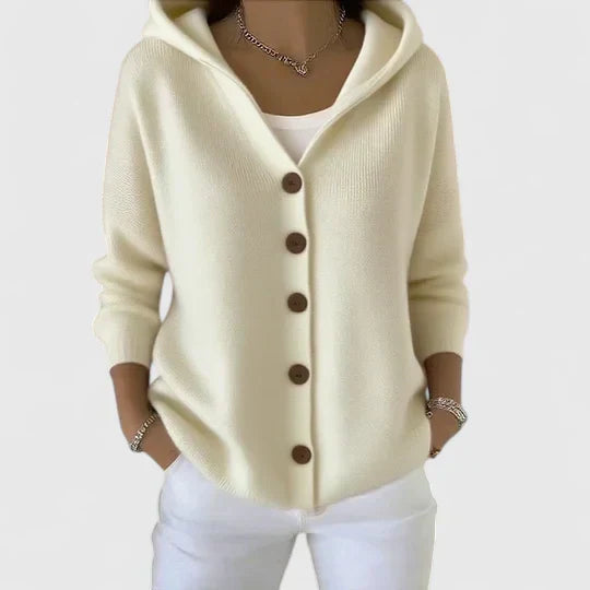 Green Hooded Button-Down Cardigan