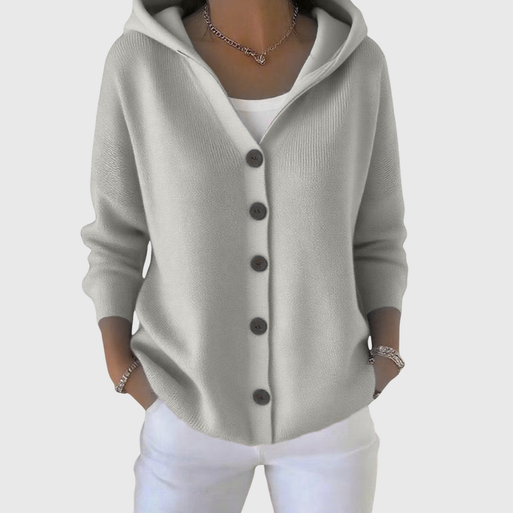Green Hooded Button-Down Cardigan