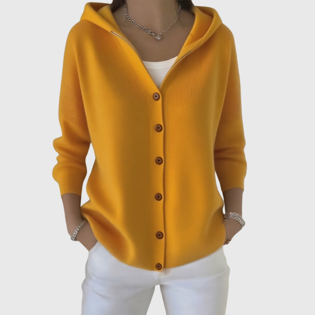 Green Hooded Button-Down Cardigan