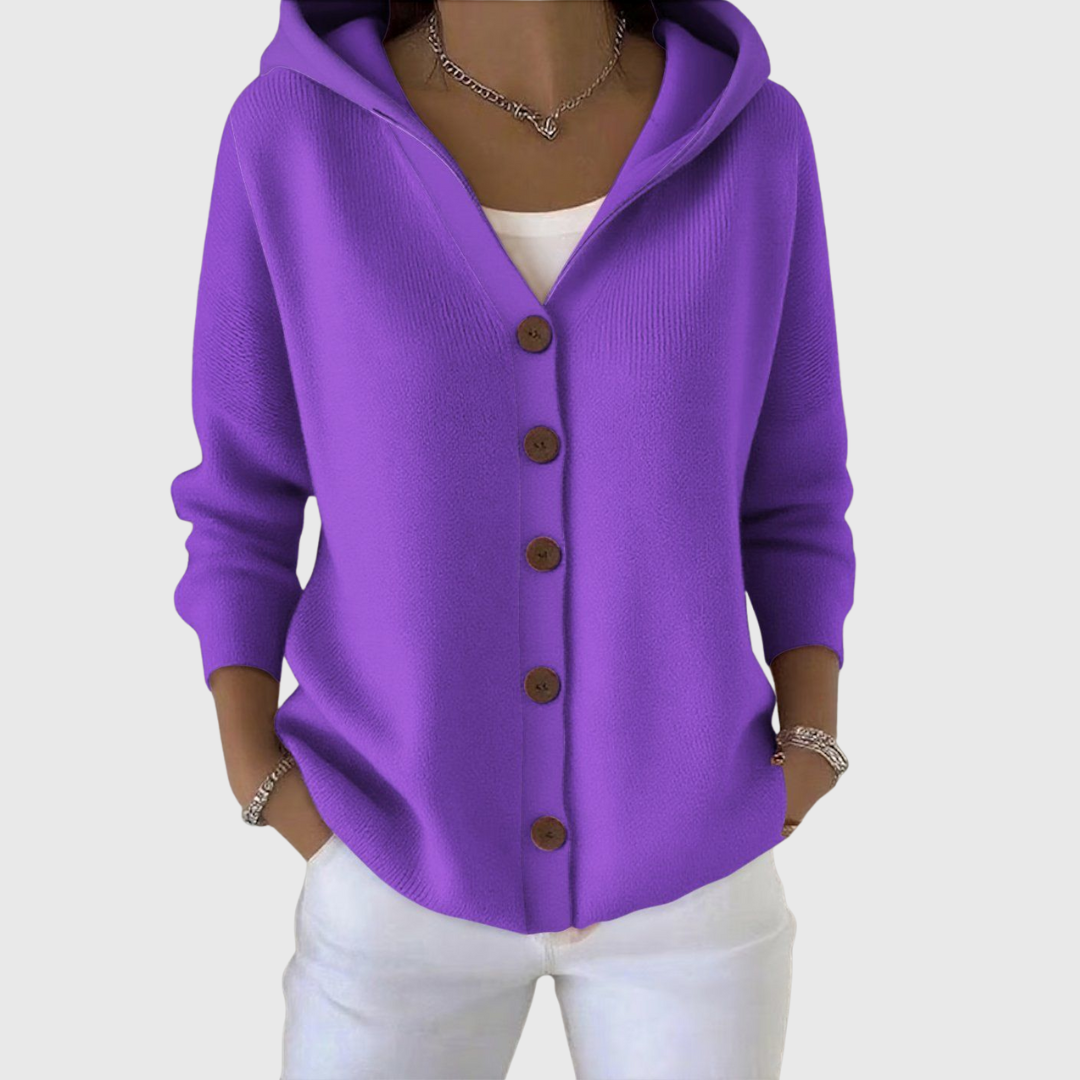 Green Hooded Button-Down Cardigan